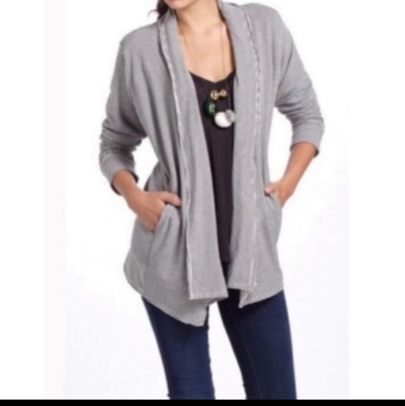 Dolan West Coast Anthropologie Striped French Terry Open Front Cozy Cardigan - Picture 2 of 7